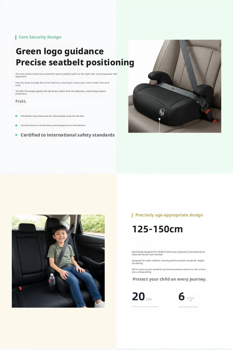 Backless Booster Car Seat, Ergonomic Comfort Kids Booster Seat with Secure Belt Position Guide for Travel & Daily Rides