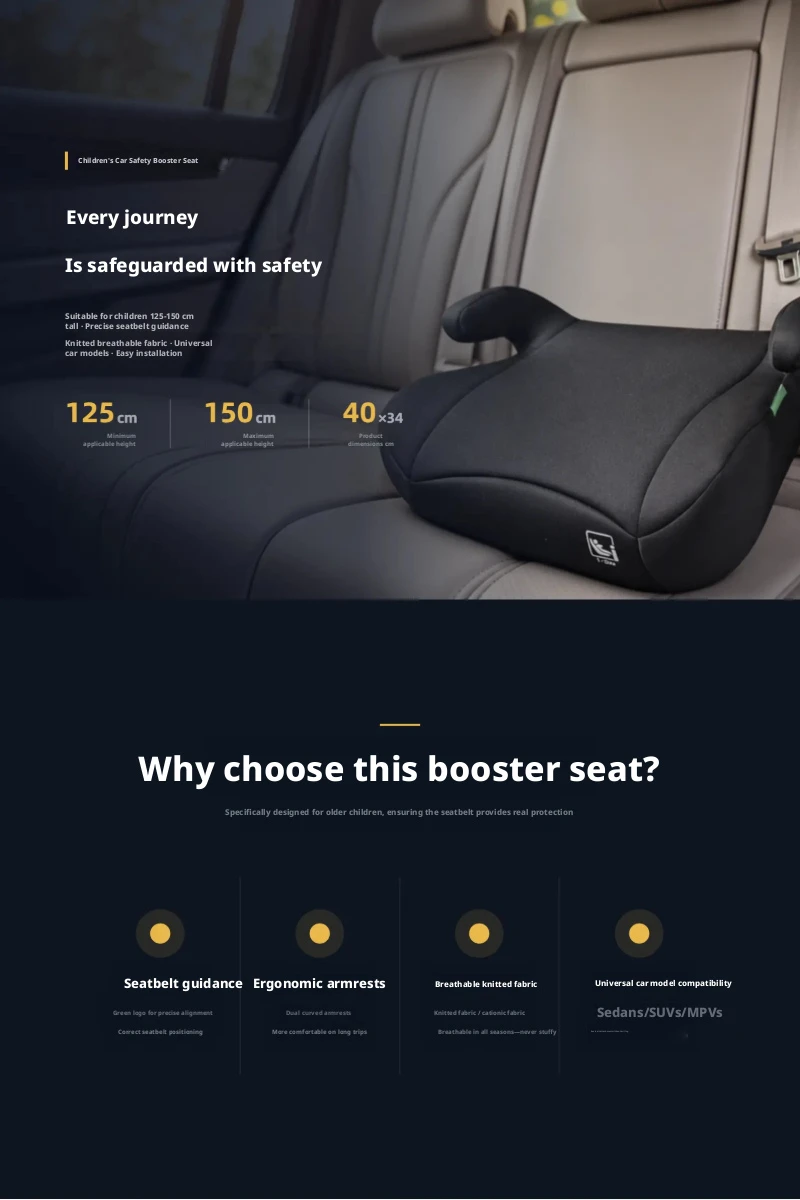 Backless Booster Car Seat, Ergonomic Comfort Kids Booster Seat with Secure Belt Position Guide for Travel & Daily Rides