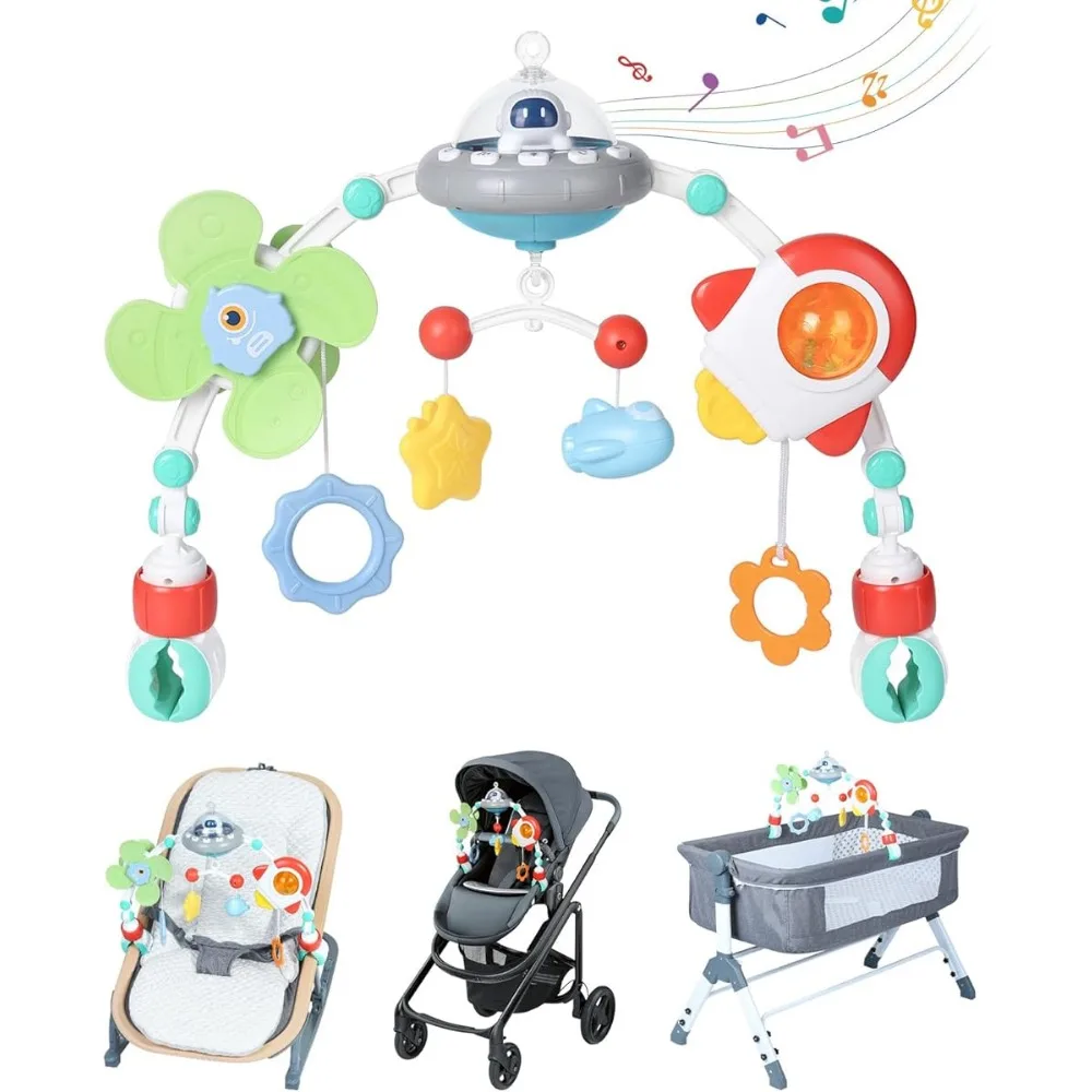 Baby Stroller Accessories and Replacement Parts, Space Mobile Cradle Set, Rotating Star Baby Bed Airplane, Rocket Rattle Teething Toy, Baby Stroller Toys