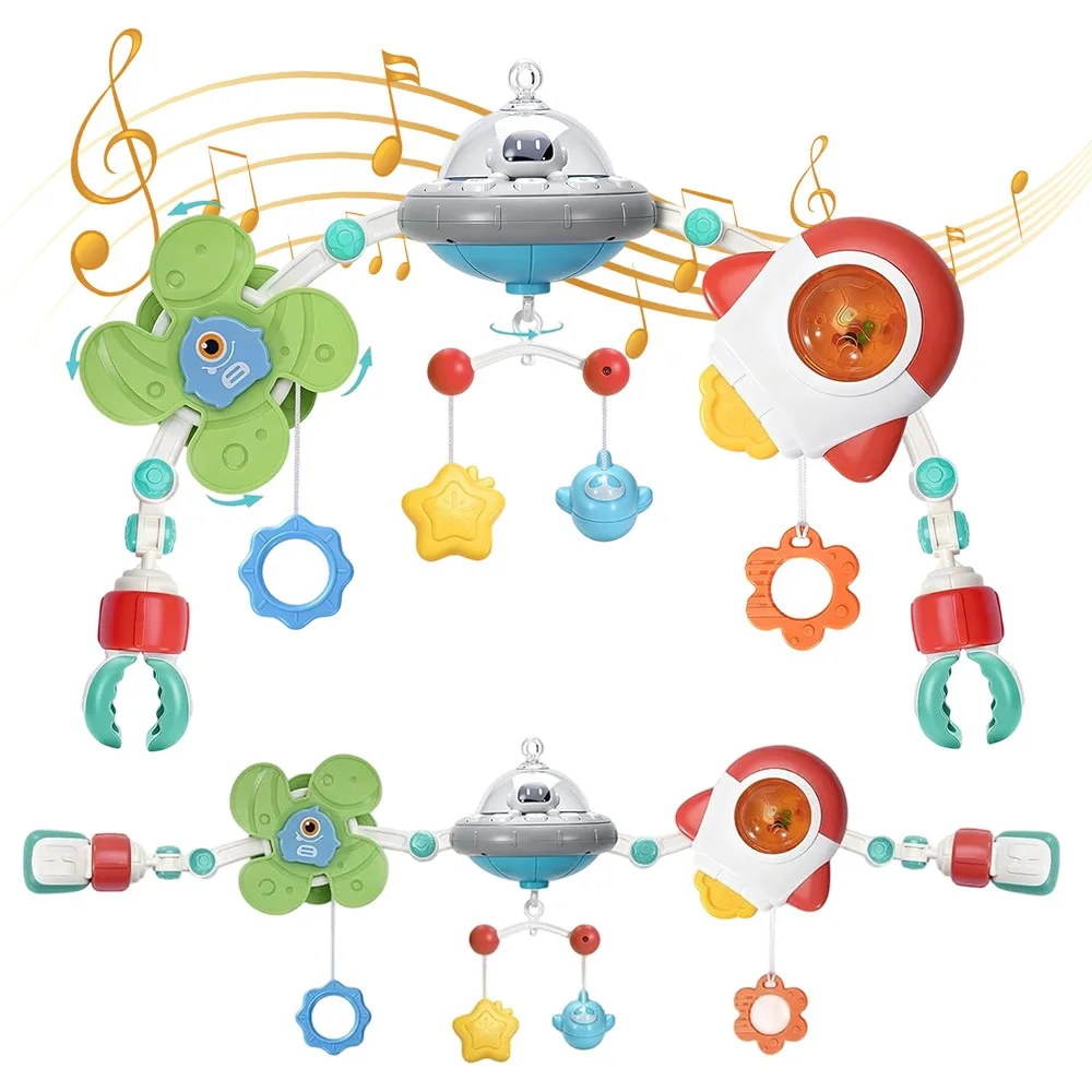 Baby Stroller Accessories and Replacement Parts, Space Mobile Cradle Set, Rotating Star Baby Bed Airplane, Rocket Rattle Teething Toy, Baby Stroller Toys