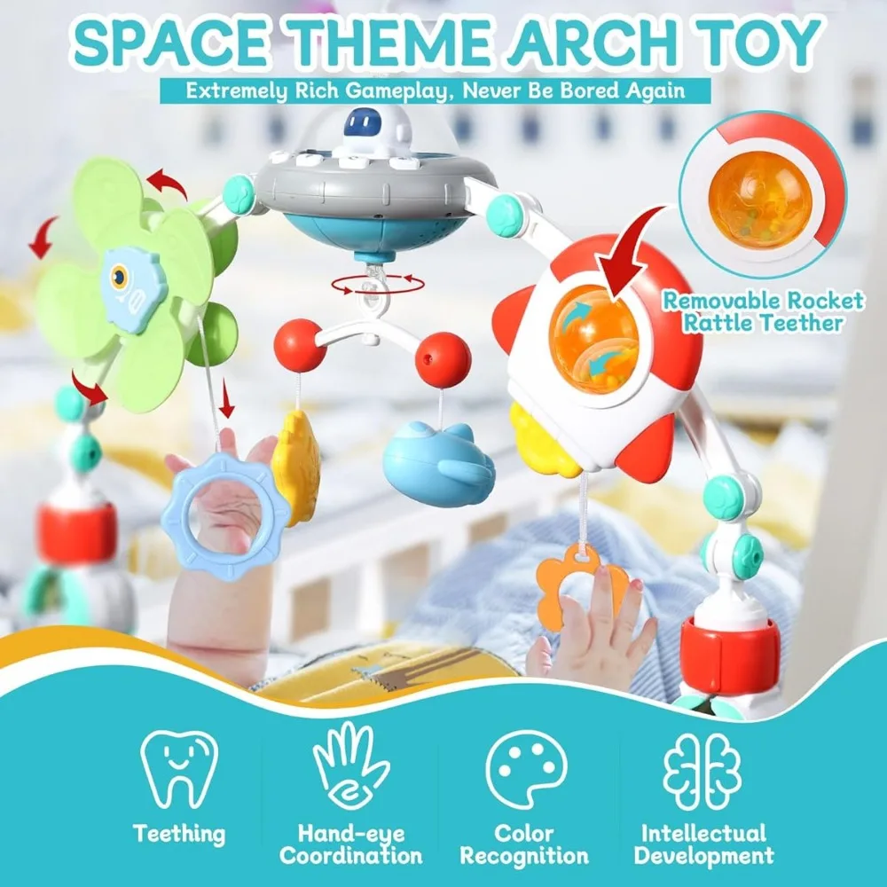 Baby Stroller Accessories and Replacement Parts, Space Mobile Cradle Set, Rotating Star Baby Bed Airplane, Rocket Rattle Teething Toy, Baby Stroller Toys