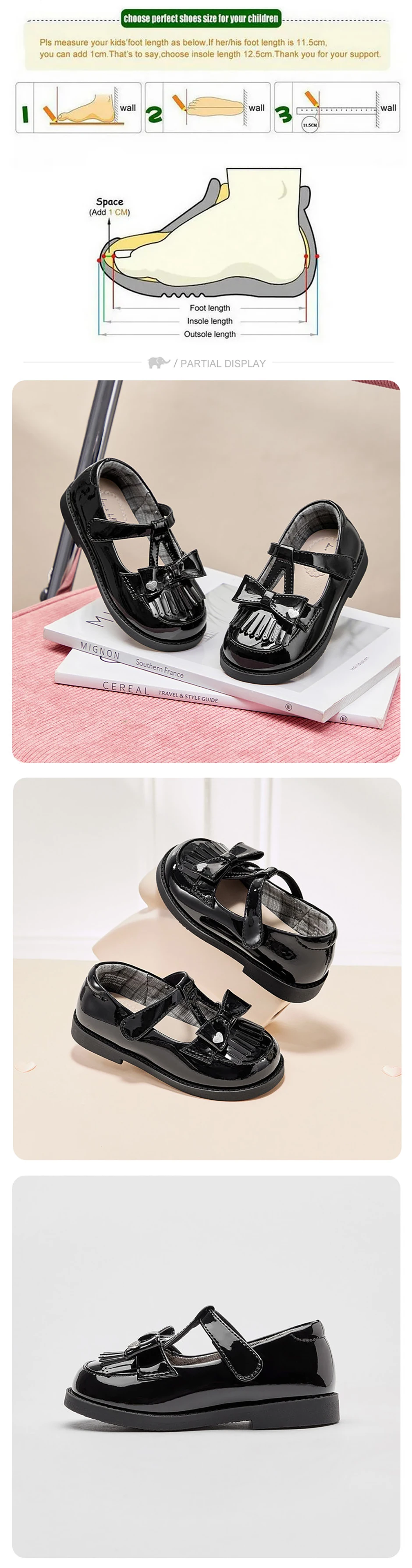 Dave Bella Girl Leather Shoes Princess Shoes Children Autumn Spring Retro Black Bow Anti Slip Elegant Kids Shoes Party DB3262847