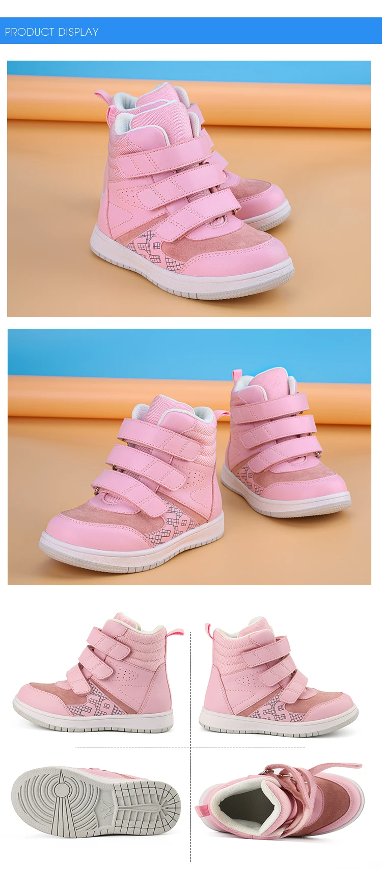 Princepard Ankle Boots for Girls Boys Orthopedic Children's Sneakers with Arch Support Insoles Pink Grey Leather Kids Shoes