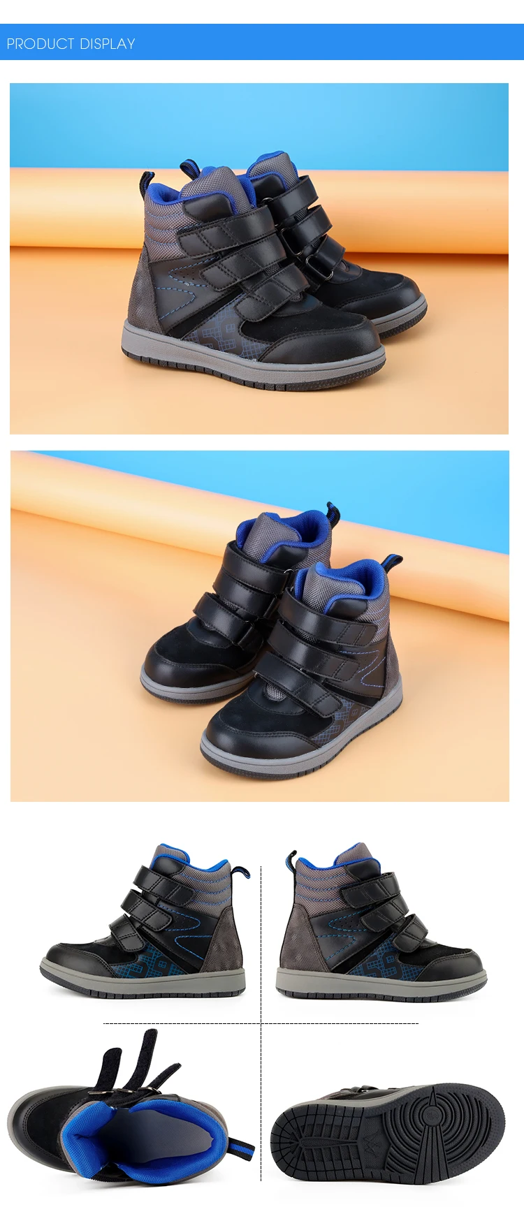 Princepard Ankle Boots for Girls Boys Orthopedic Children's Sneakers with Arch Support Insoles Pink Grey Leather Kids Shoes