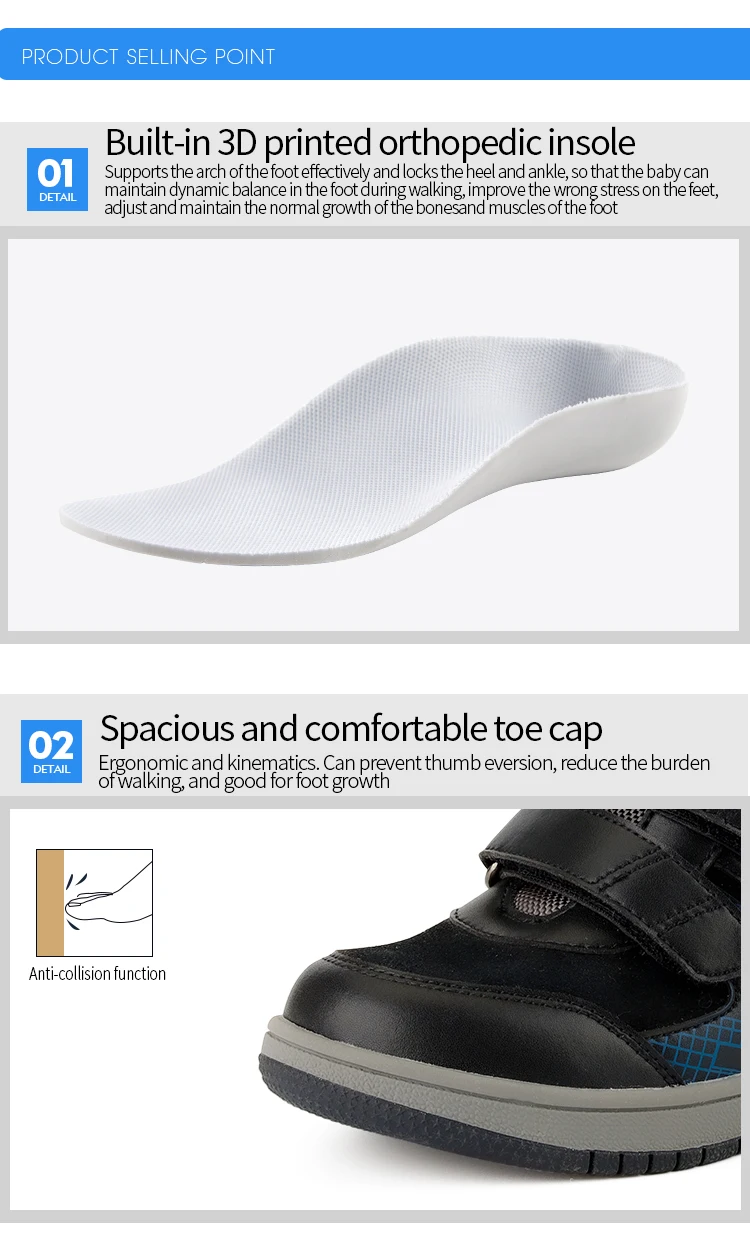 Princepard Ankle Boots for Girls Boys Orthopedic Children's Sneakers with Arch Support Insoles Pink Grey Leather Kids Shoes