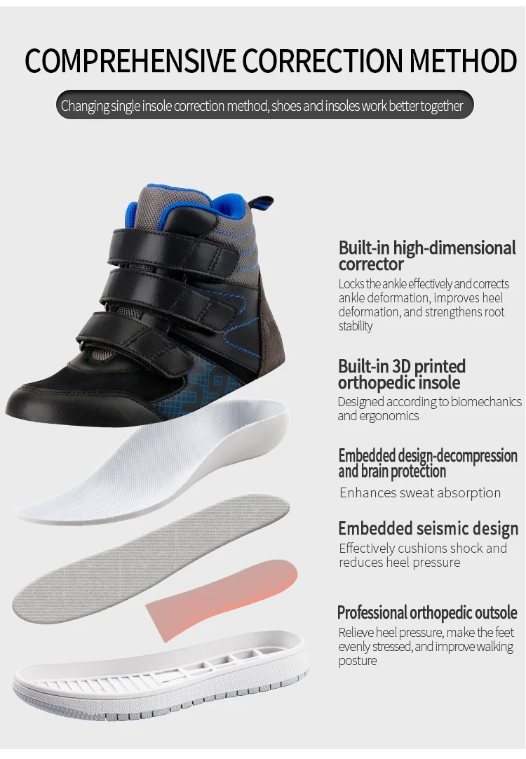 Princepard Ankle Boots for Girls Boys Orthopedic Children's Sneakers with Arch Support Insoles Pink Grey Leather Kids Shoes