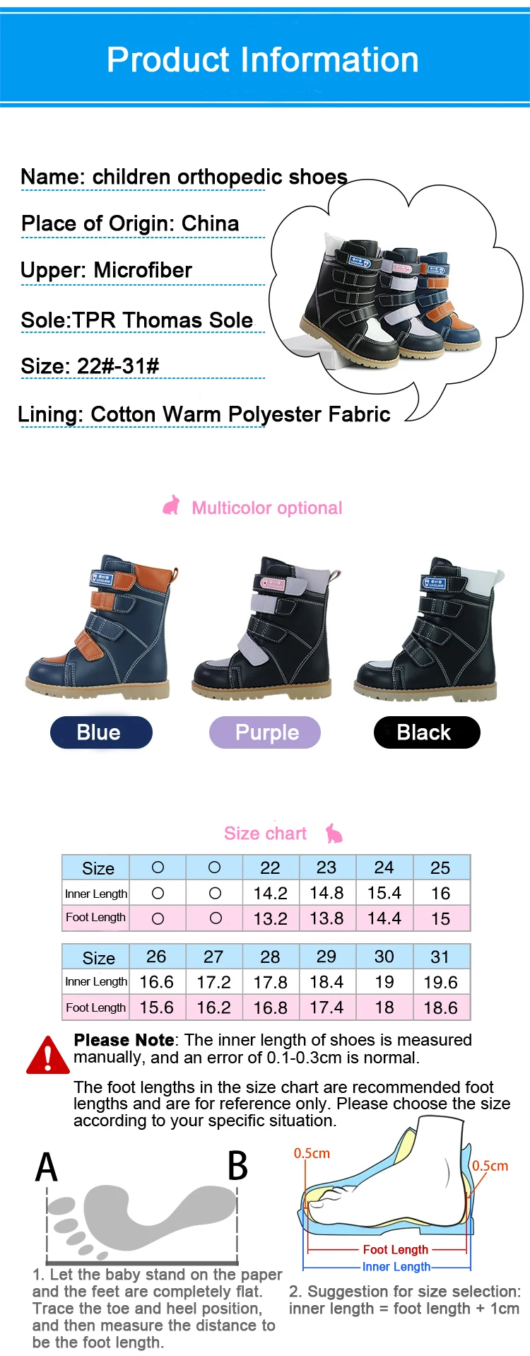 Winter Children Boots High Top Orthopedic Shoes For Kid Leather Boy Girl Toddler Mid Calf Varus Clubfoot Footwear Size22-31