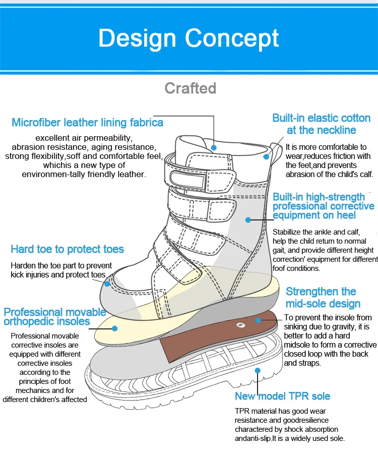 Winter Children Boots High Top Orthopedic Shoes For Kid Leather Boy Girl Toddler Mid Calf Varus Clubfoot Footwear Size22-31