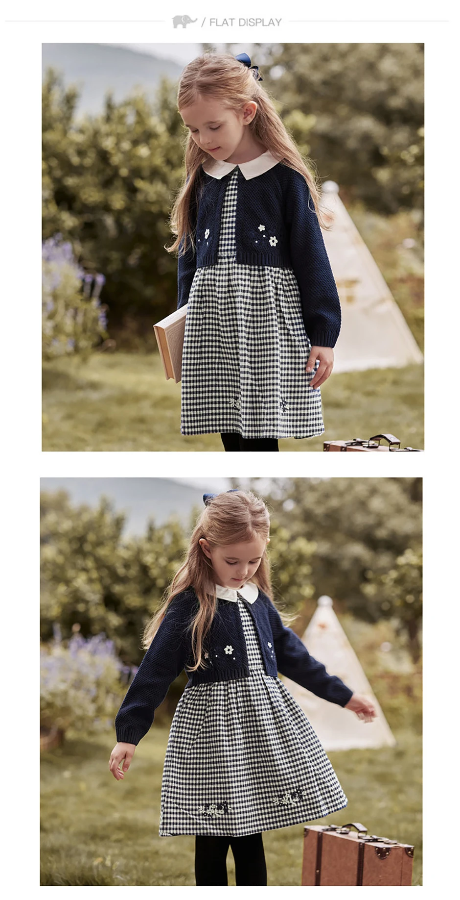 Dave Bella Girls' Sweater Dress Gentle Cute Children 's Plaid Fake Two Piece Baby Long Sleeve Dress Outdoor Party DB3242272