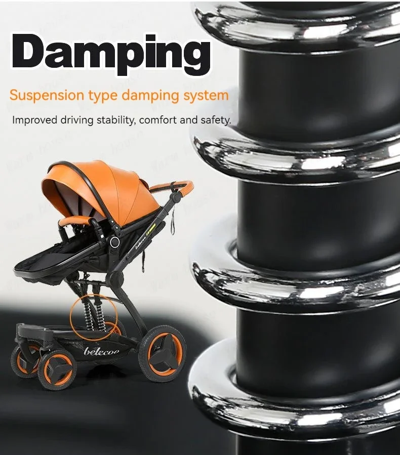 Luxury High-end Baby Stroller 3in1, Belecoo X6 High Landscape Baby Cart with Car Basket,can Sit, Lie Down and Fold Two-way Cart