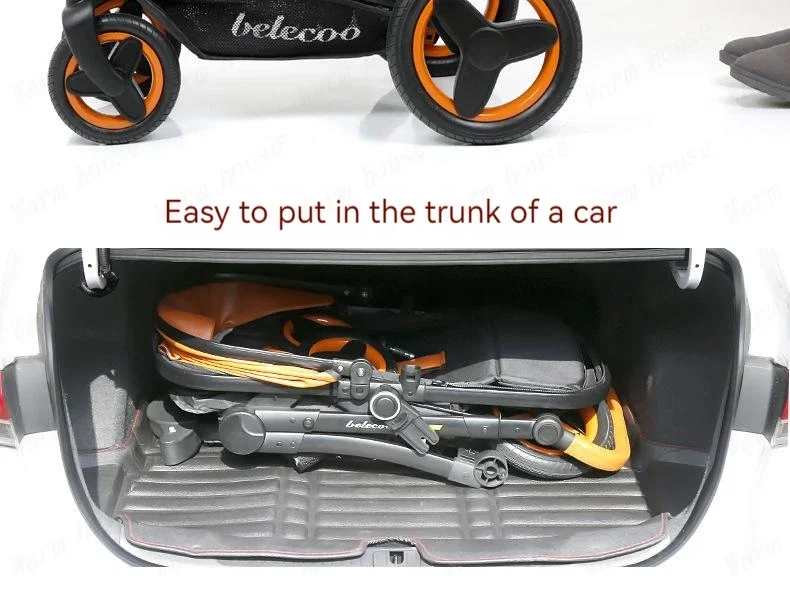 Luxury High-end Baby Stroller 3in1, Belecoo X6 High Landscape Baby Cart with Car Basket,can Sit, Lie Down and Fold Two-way Cart
