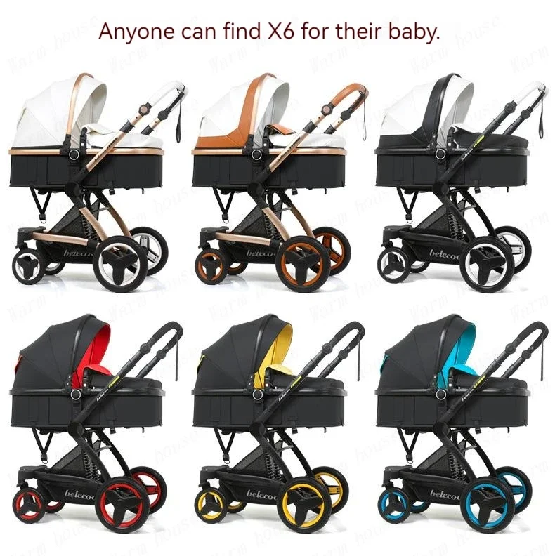 Luxury High-end Baby Stroller 3in1, Belecoo X6 High Landscape Baby Cart with Car Basket,can Sit, Lie Down and Fold Two-way Cart