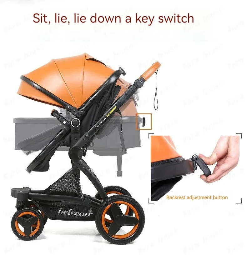 Luxury High-end Baby Stroller 3in1, Belecoo X6 High Landscape Baby Cart with Car Basket,can Sit, Lie Down and Fold Two-way Cart