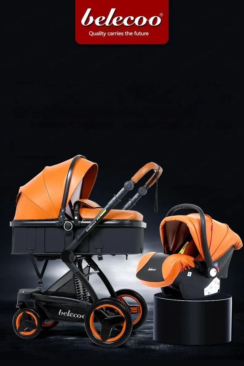 Luxury High-end Baby Stroller 3in1, Belecoo X6 High Landscape Baby Cart with Car Basket,can Sit, Lie Down and Fold Two-way Cart