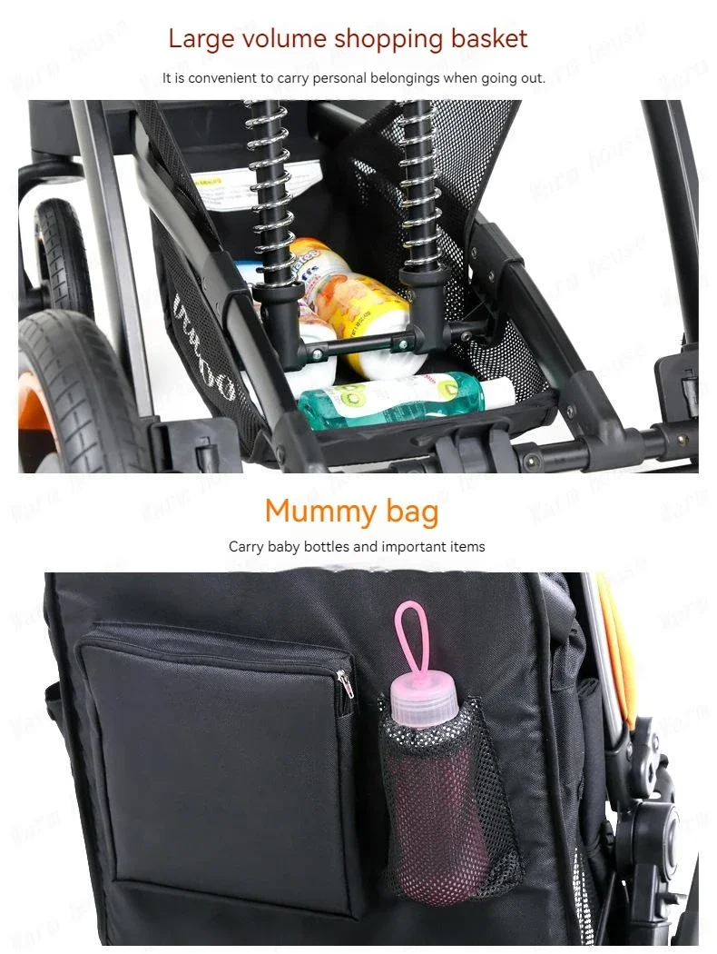 Luxury High-end Baby Stroller 3in1, Belecoo X6 High Landscape Baby Cart with Car Basket,can Sit, Lie Down and Fold Two-way Cart