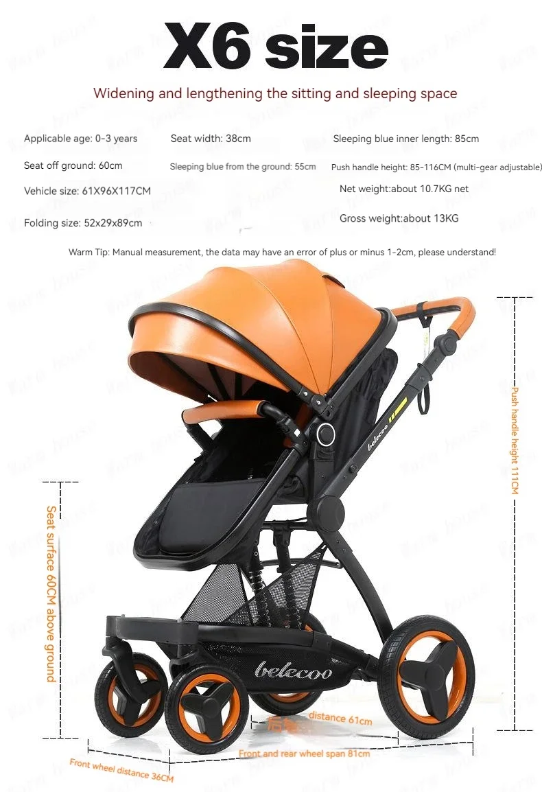 Luxury High-end Baby Stroller 3in1, Belecoo X6 High Landscape Baby Cart with Car Basket,can Sit, Lie Down and Fold Two-way Cart