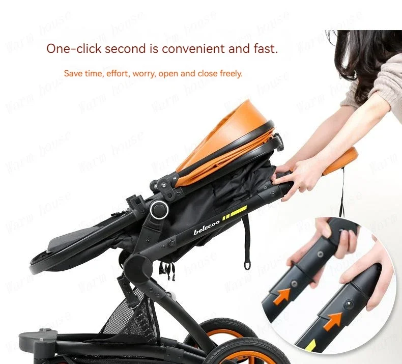 Luxury High-end Baby Stroller 3in1, Belecoo X6 High Landscape Baby Cart with Car Basket,can Sit, Lie Down and Fold Two-way Cart