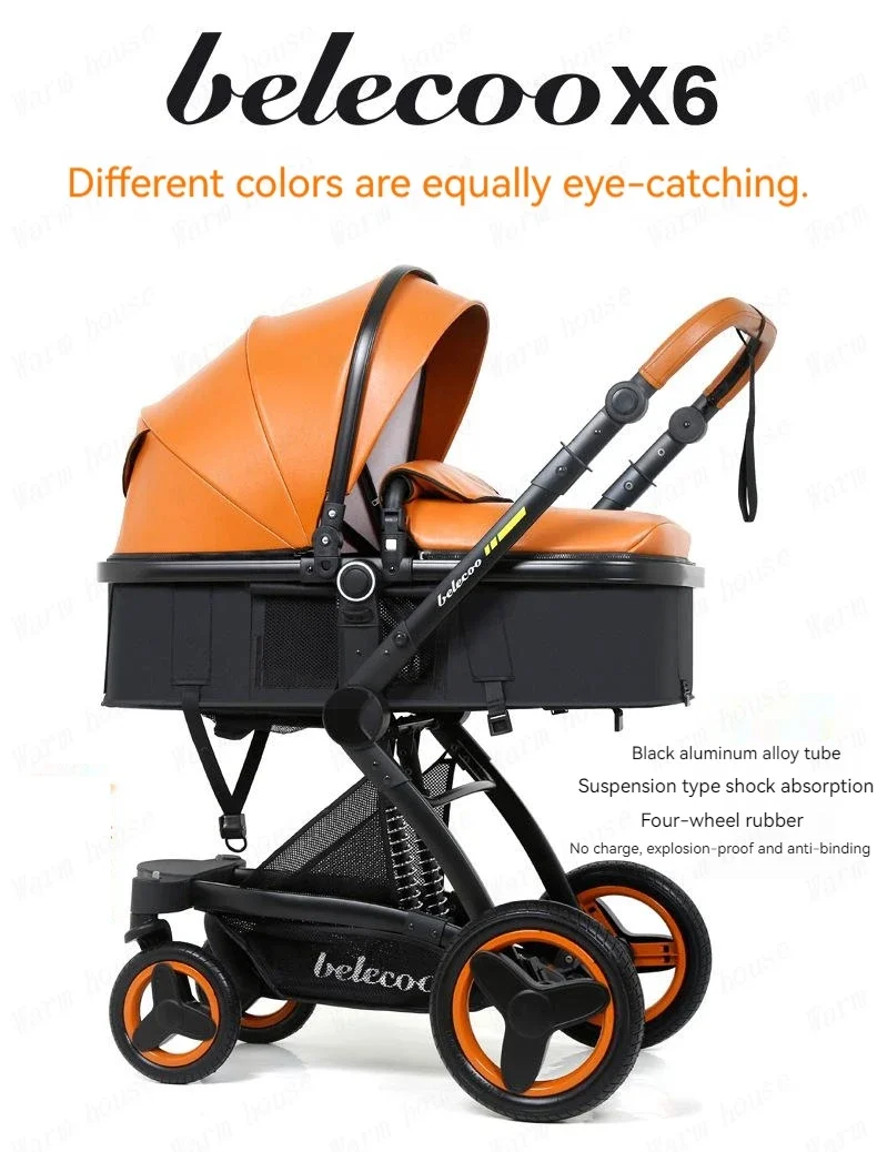 Luxury High-end Baby Stroller 3in1, Belecoo X6 High Landscape Baby Cart with Car Basket,can Sit, Lie Down and Fold Two-way Cart