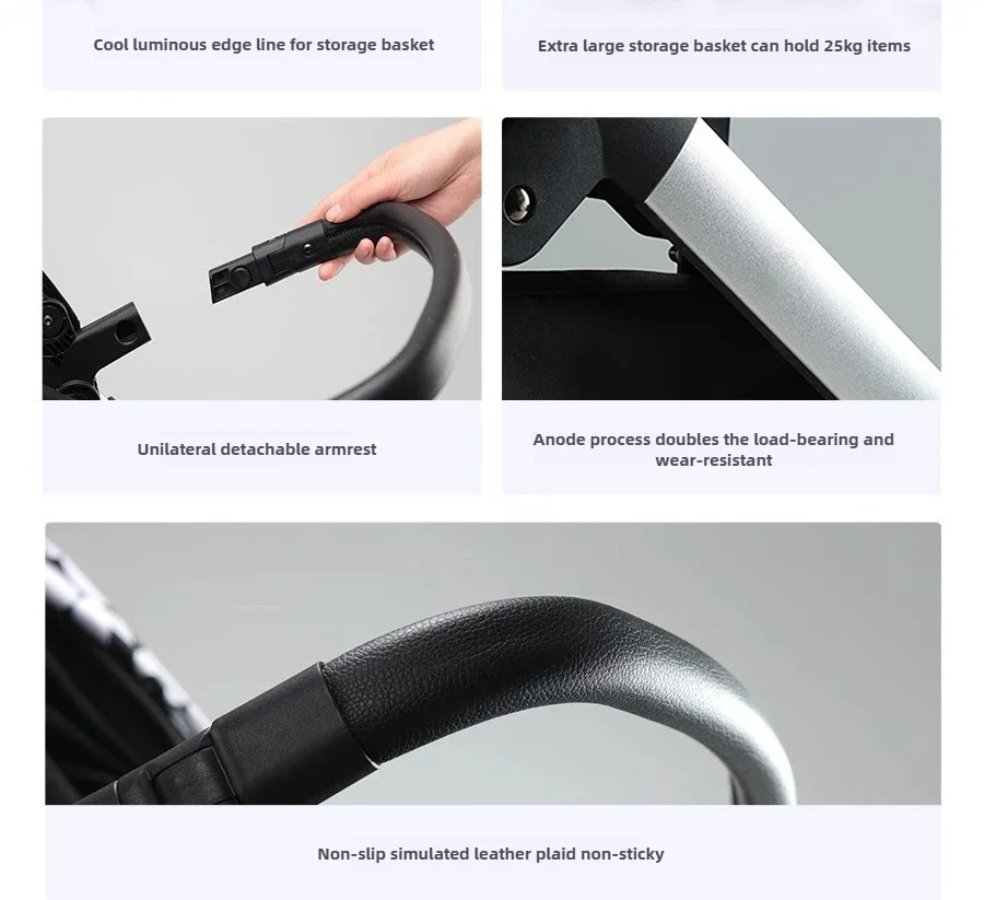 Luxury Baby Stroller Portable Baby Stroller with Two-way Push Rod Foldable High-view Baby Stroller Multi-function Infant Trolley