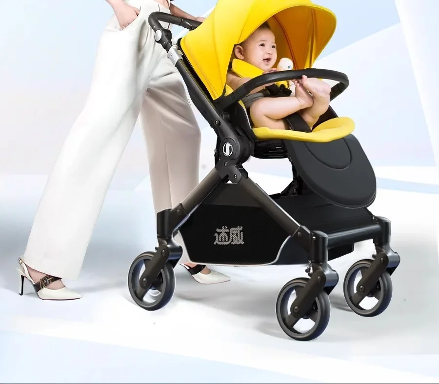 Luxury Baby Stroller Portable Baby Stroller with Two-way Push Rod Foldable High-view Baby Stroller Multi-function Infant Trolley