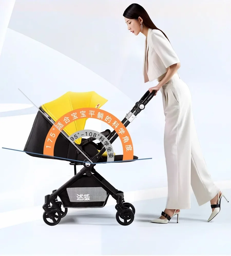 Luxury Baby Stroller Portable Baby Stroller with Two-way Push Rod Foldable High-view Baby Stroller Multi-function Infant Trolley