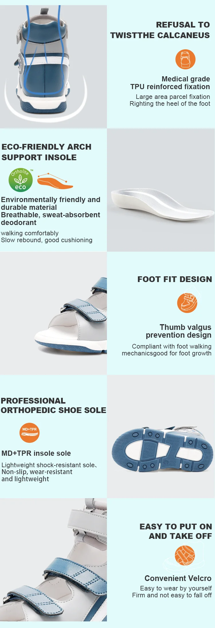 Princepard New Arrivals Breathable Pediatric Corrective Shoes for Toddlers Orthopedic Boys Sandals Shoes With Flat Feet