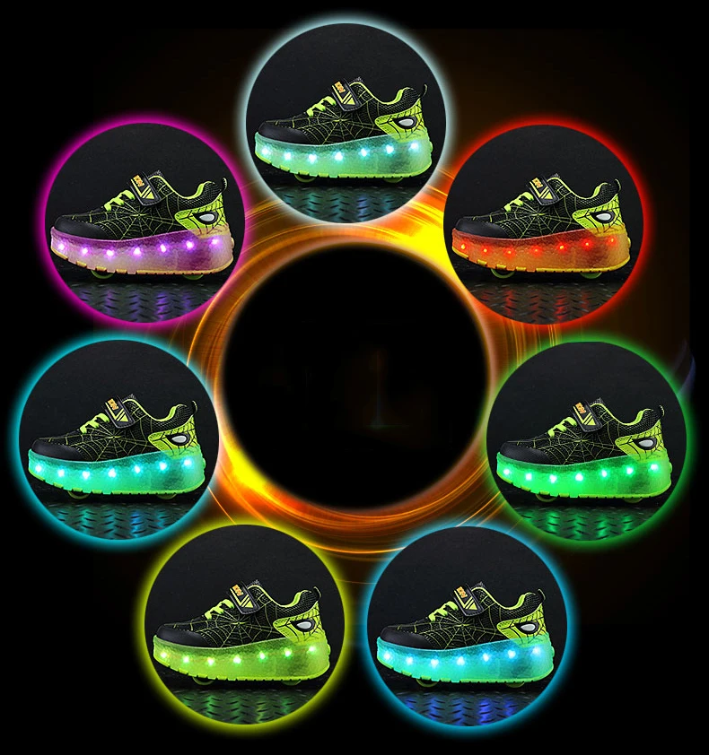Boys Girls Roller Shoes LED Light Up USB Charging Children Roller Skate Casual Skateboarding Shoes Sports Shoes Kids Sneakers
