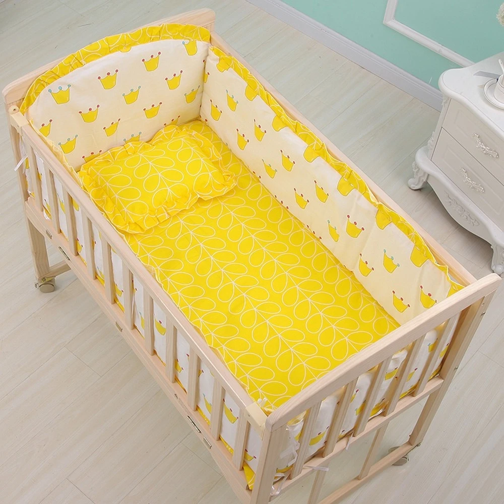 6Pcs Cartoon Infant Newborn Baby Crib Bedding Set Cradle Fence Nursery Toddler Bed Room Crib Bumper (4Bumpers+Matress+Pillow)