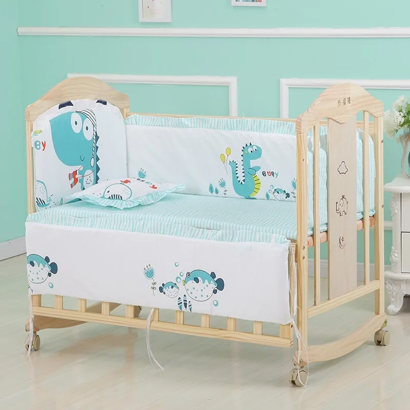 6Pcs Cartoon Infant Newborn Baby Crib Bedding Set Cradle Fence Nursery Toddler Bed Room Crib Bumper (4Bumpers+Matress+Pillow)