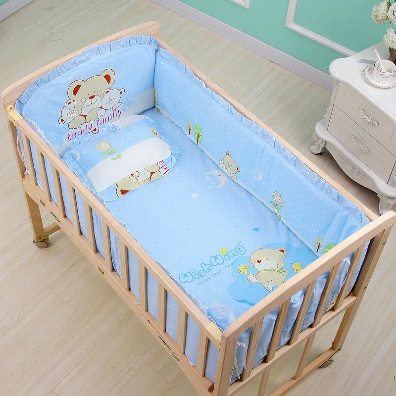 6Pcs Cartoon Infant Newborn Baby Crib Bedding Set Cradle Fence Nursery Toddler Bed Room Crib Bumper (4Bumpers+Matress+Pillow)