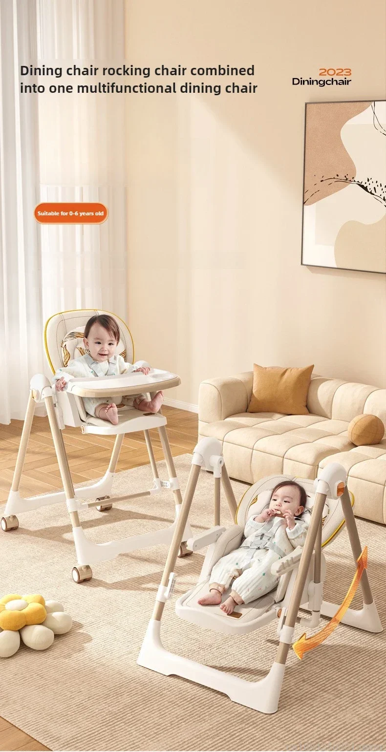 EU Stock Children's Dining Chair Portable Home Foldable Baby Dining Chair 2-in-1 Baby Rocking Swing Adjustable Height