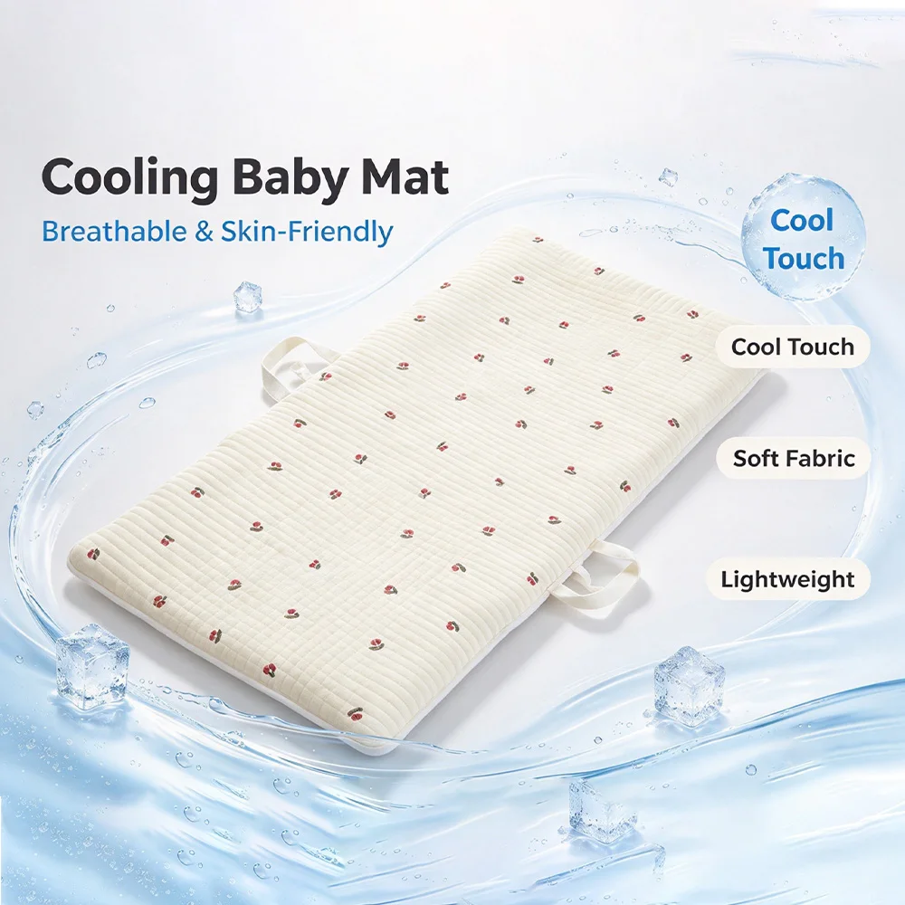 Baby Portable Travel Mat, Thick Padded Infant Nap Play Mat with Carry Straps, Embroidered Breathable Sleeping Pad