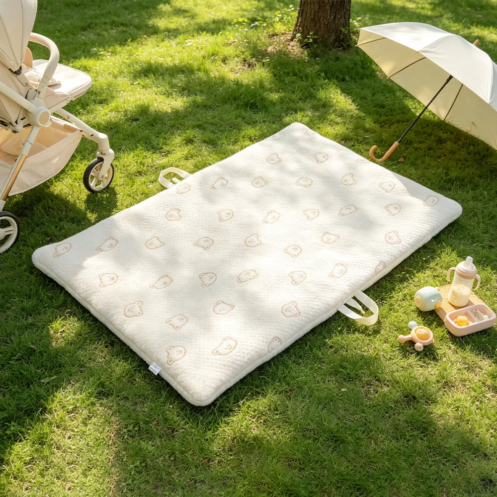 Baby Portable Travel Mat, Thick Padded Infant Nap Play Mat with Carry Straps, Embroidered Breathable Sleeping Pad