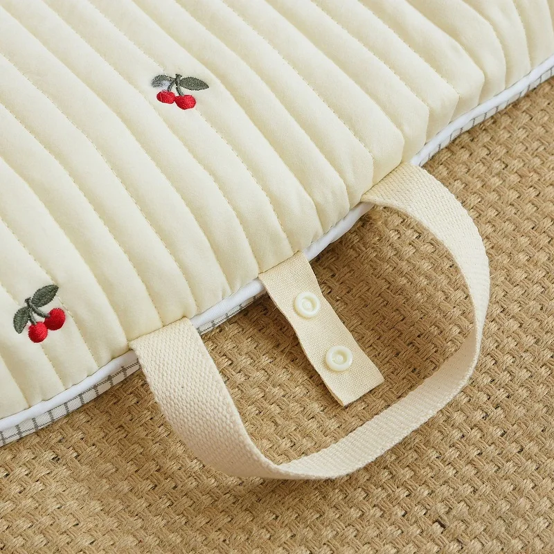 Baby Portable Travel Mat, Thick Padded Infant Nap Play Mat with Carry Straps, Embroidered Breathable Sleeping Pad