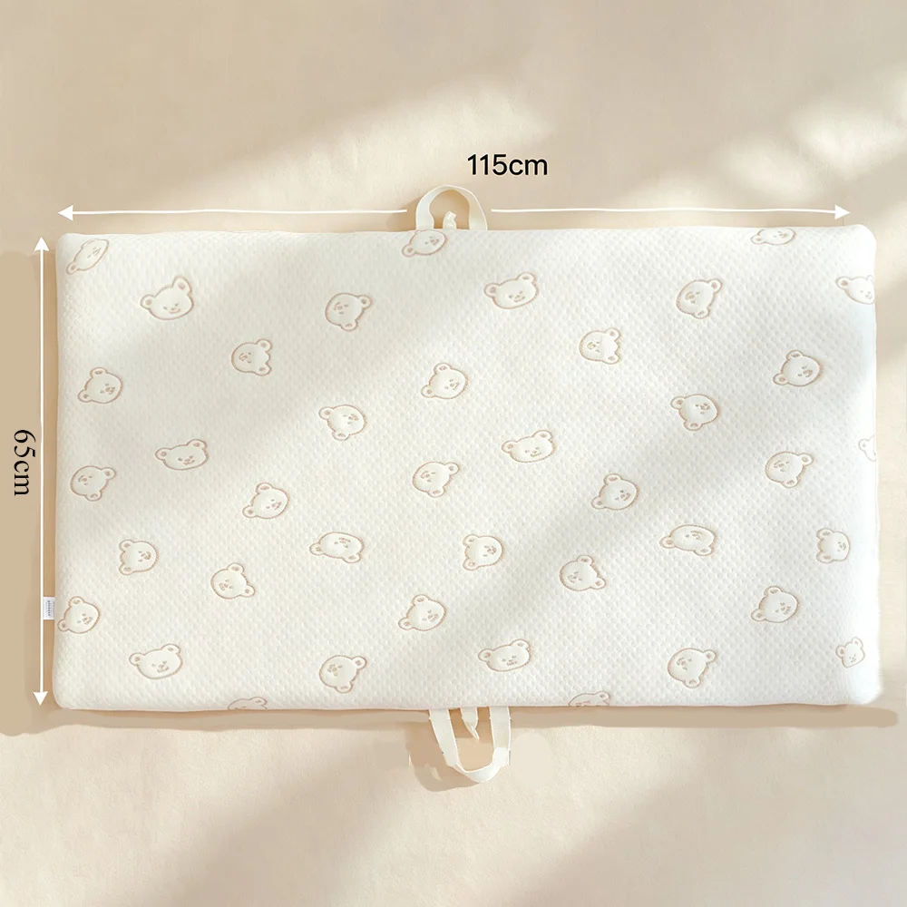 Baby Portable Travel Mat, Thick Padded Infant Nap Play Mat with Carry Straps, Embroidered Breathable Sleeping Pad