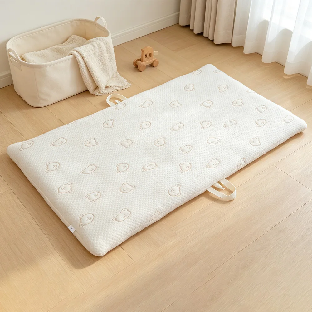 Baby Portable Travel Mat, Thick Padded Infant Nap Play Mat with Carry Straps, Embroidered Breathable Sleeping Pad