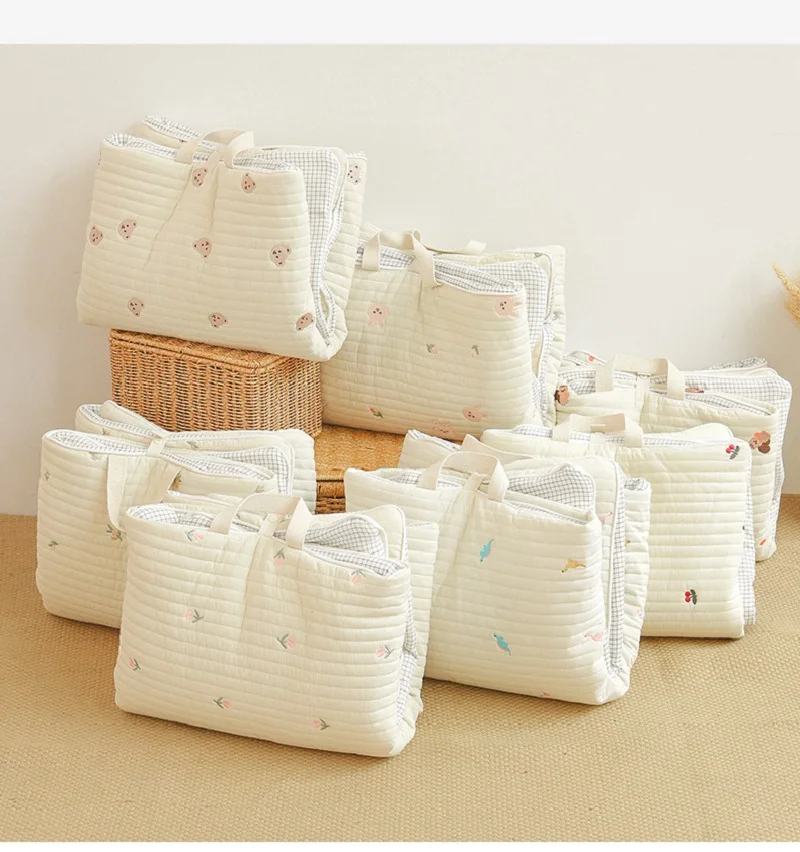 Baby Portable Travel Mat, Thick Padded Infant Nap Play Mat with Carry Straps, Embroidered Breathable Sleeping Pad