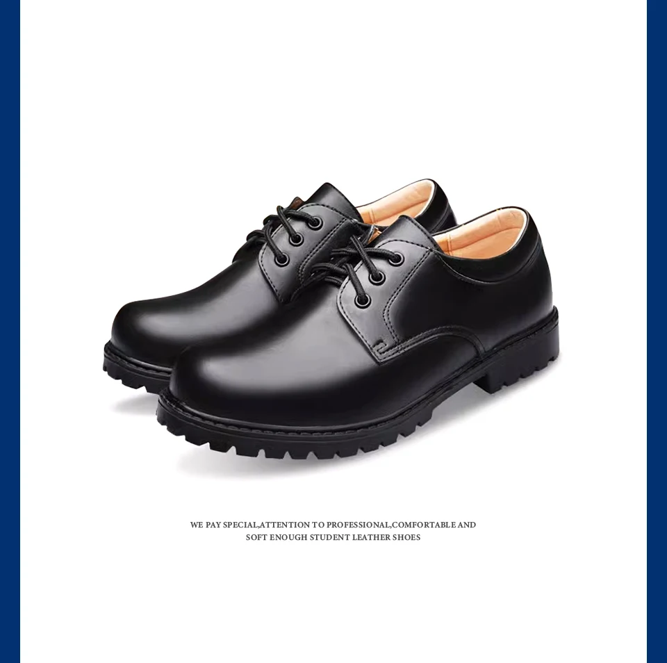Soft Bottom School Shoes for Boys Middle School Student British Black. Performance Shoes Comfortable Barefoot Kids Boy Mother
