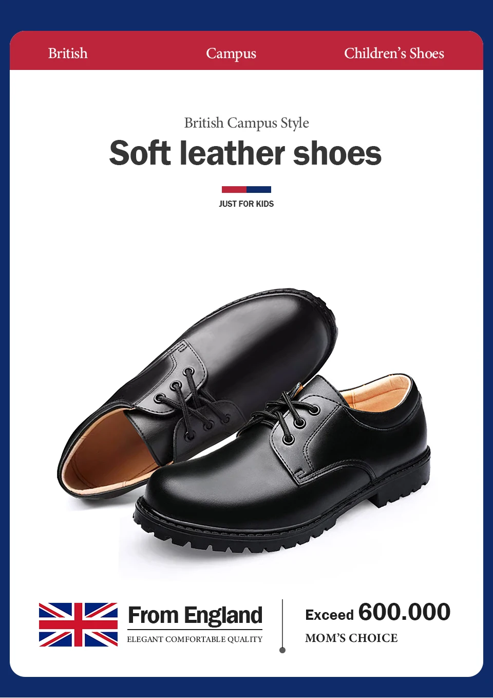 Soft Bottom School Shoes for Boys Middle School Student British Black. Performance Shoes Comfortable Barefoot Kids Boy Mother