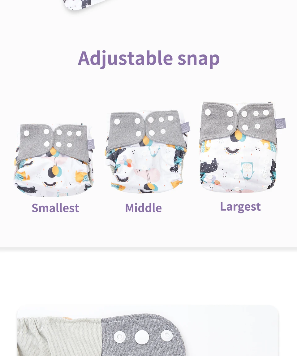 Elinfant ECO-friendly Diaper Set Baby 8 Pcs Pocket Diapers One Size Gray Mesh Cloth Adjustable Cloth Nappy For Baby Girls&Boys