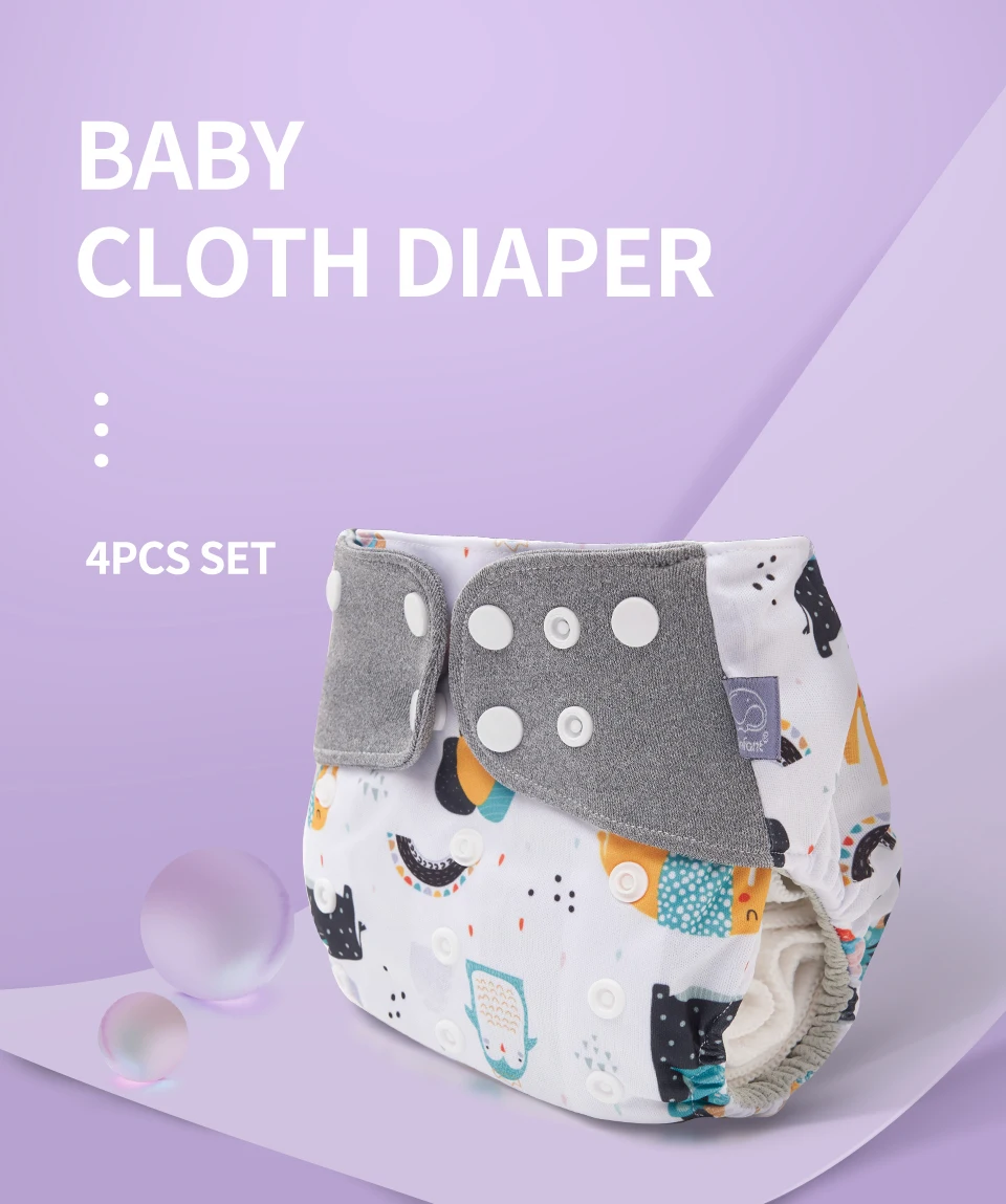 Elinfant ECO-friendly Diaper Set Baby 8 Pcs Pocket Diapers One Size Gray Mesh Cloth Adjustable Cloth Nappy For Baby Girls&Boys