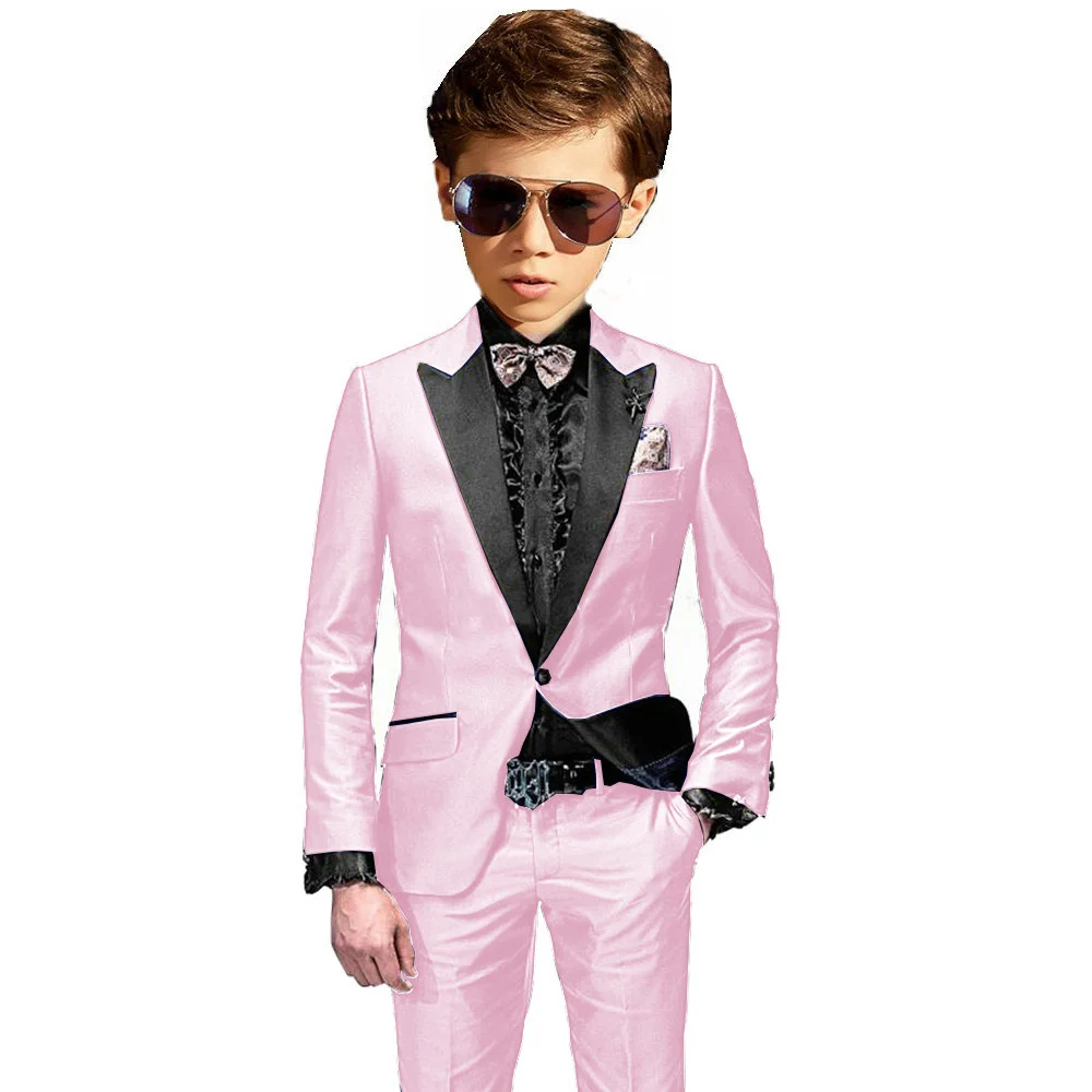 Burgundy Boys Slim Fit Tuxedo 2 Pieces Jacket Pants Formal Party Outfit One Button Peak Lapel Kids Suit Set Wedding Guest Wear