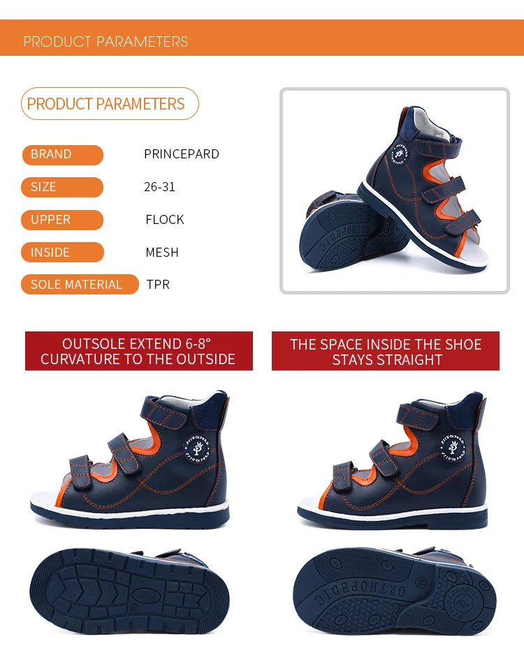 Kids Orthopedic Sandals Princepard Boys Corrective Shoes Children Flatfeet Footwear for Clubfoot Toe Walking Arch Support