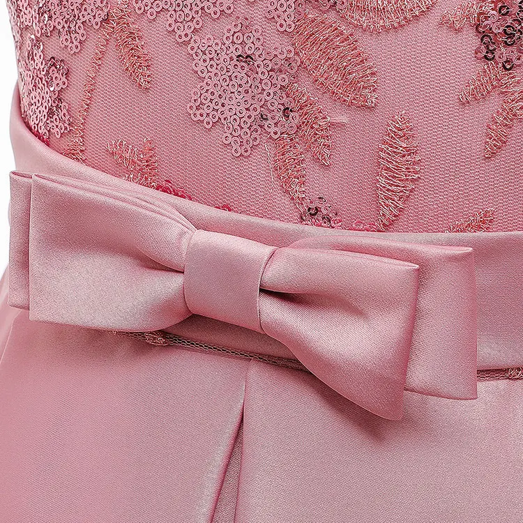 Fashion Bow Flower Girl Dresses for Weddings Lace Mesh Sleeveless Girls Party Dress Summer Children Girls Dress 4-12 Years