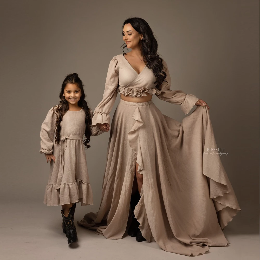 Boho Dresses Maternity Cotton Two Piece Set Baby Shower Photoshoot Photo Shoot Photography Dress For Women Bohemian Style