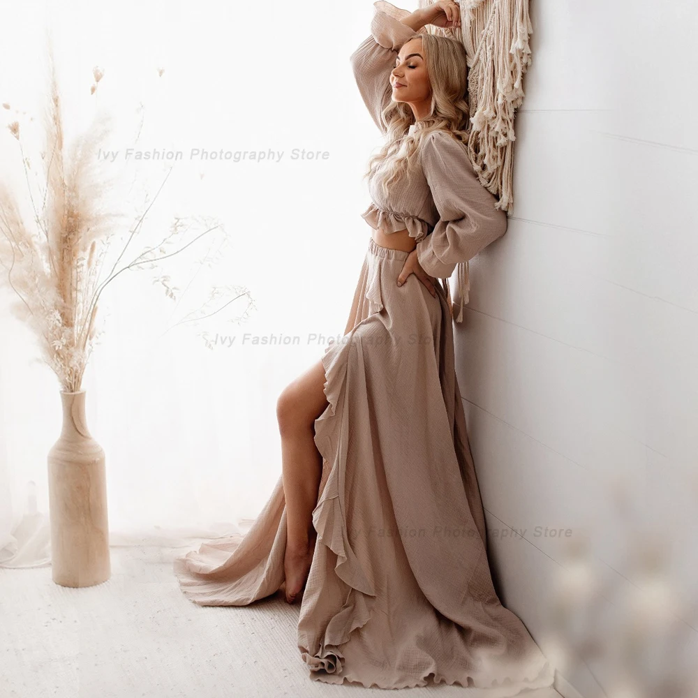 Boho Dresses Maternity Cotton Two Piece Set Baby Shower Photoshoot Photo Shoot Photography Dress For Women Bohemian Style