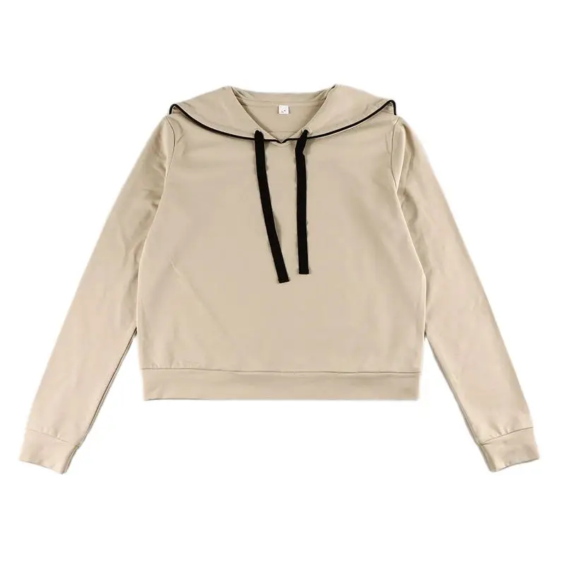 Women's Set Top Tee and Skirt Long Sleeves Square Neck with String for Lady Clothes Cotton French Terry Material Size XS-XXXL