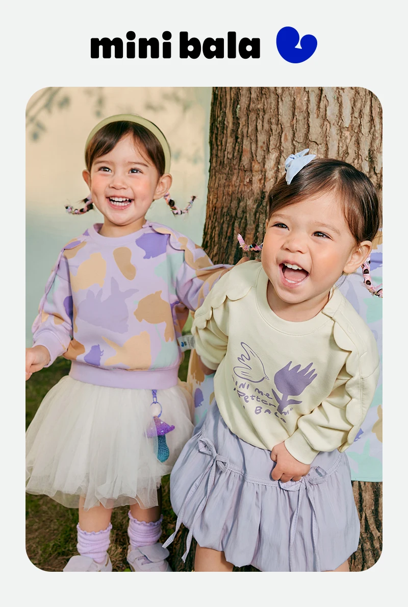 Mini Bala Girls' Ruffled Sweatshirt New Spring Version Skin-friendly, Soft, Elastic, Cute and Versatile Top