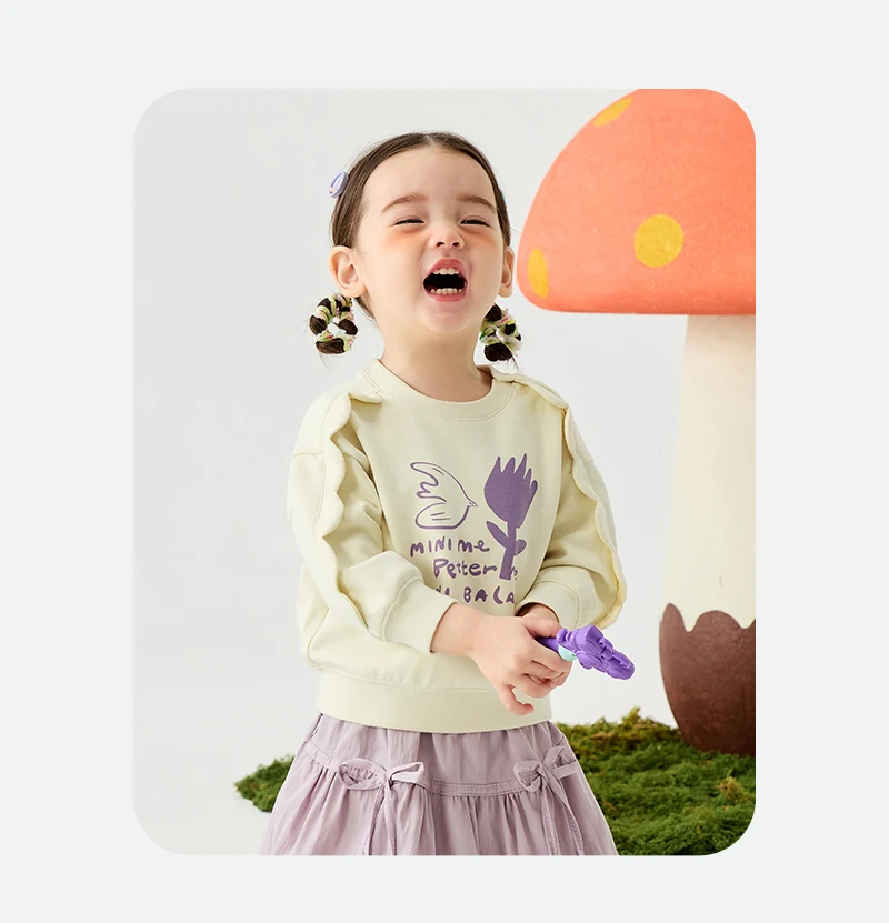 Mini Bala Girls' Ruffled Sweatshirt New Spring Version Skin-friendly, Soft, Elastic, Cute and Versatile Top