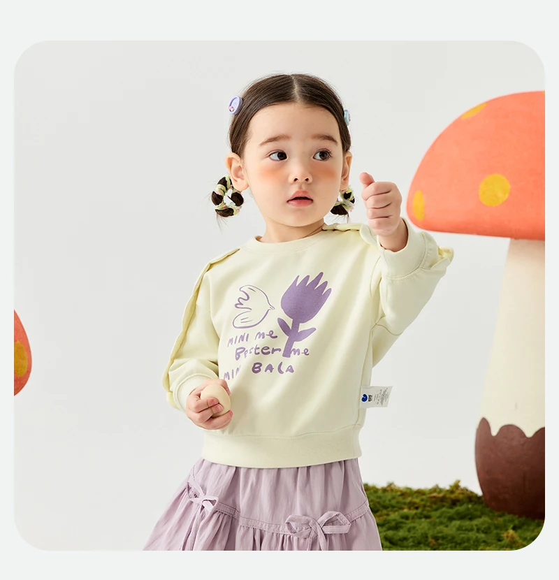 Mini Bala Girls' Ruffled Sweatshirt New Spring Version Skin-friendly, Soft, Elastic, Cute and Versatile Top